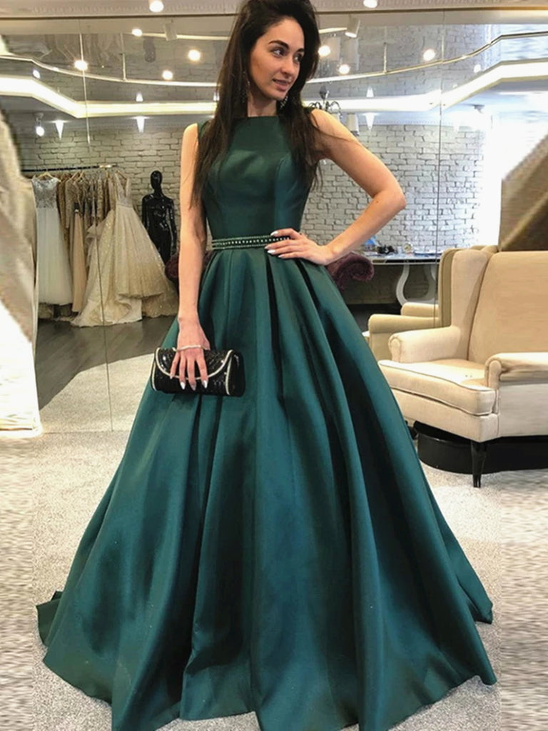 Dark Green V Neck Back Long Prom ...